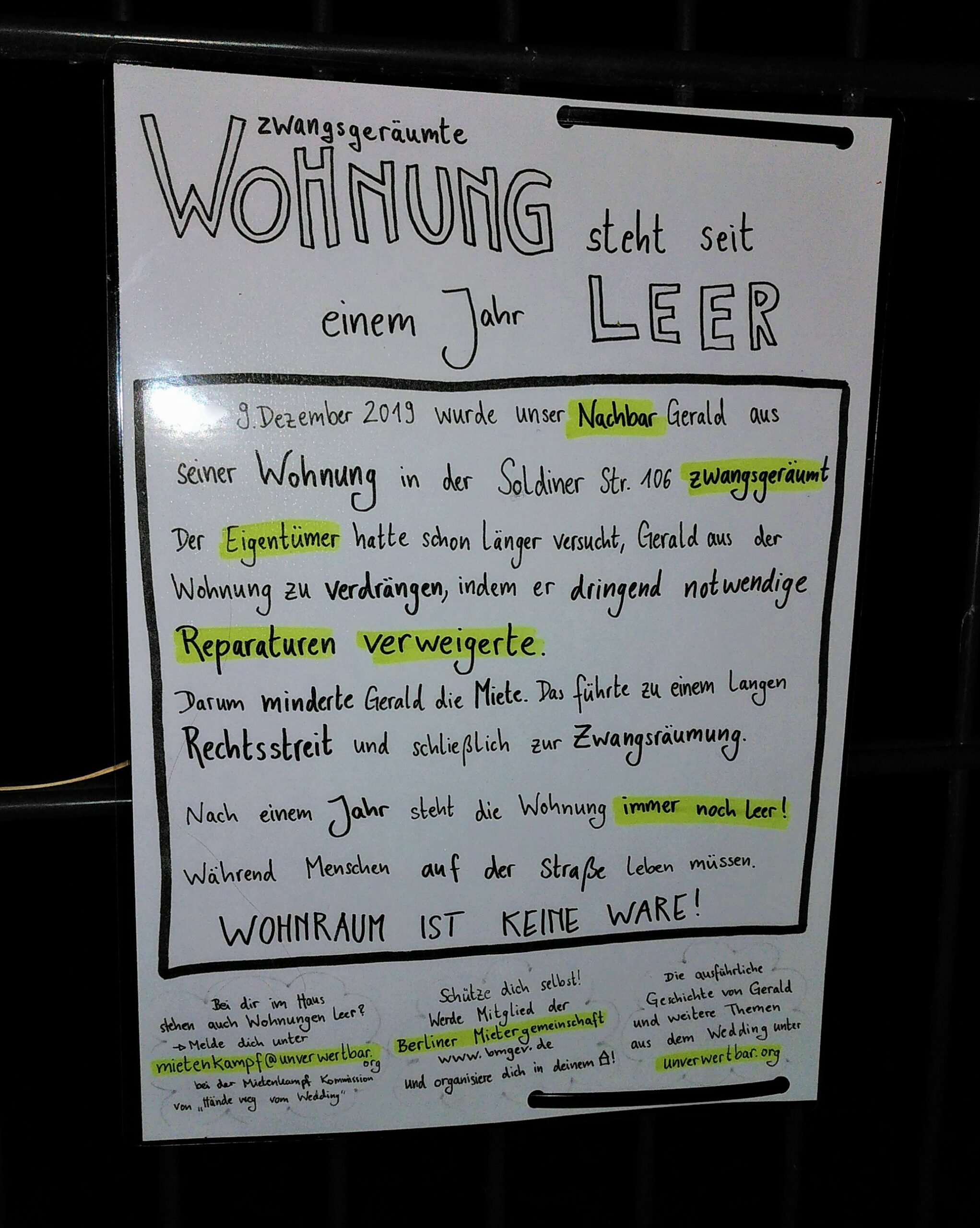 Zwangsräumung zu Leerstand Hände weg vom Wedding!