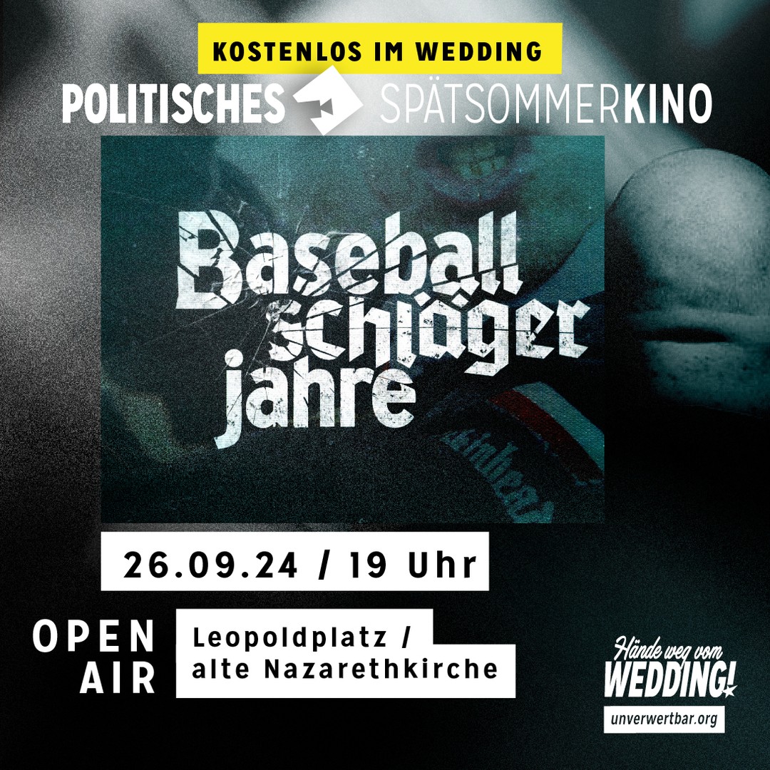 Save the Date! 📅 Open Air (Spät)Sommerkino 🎬🔥

Als Stadtteilorganisation Hände weg vom Wedding laden wir euch zu unserem diesjährigen politischen Sommerkino ein.

Am Donnerstag den 26.09. um 19 Uhr starten wir am Leopoldplatz und zeigen einige Folgen aus der Reportage Baseballschlägerjahre.

Gerade angesichts der aktuellen Entwicklungen wollen wir den Blick auf die 90er richten, in denen die faschistische Straßengewalt und Rassismus für viele Menschen Alltag war. Neofaschistische Morde und Gewalt, Pogrome, rassistische Diskurse und eine Politik, die nur um ihr Image bedacht war, waren bestimmend für eine Zeit, die nun wiederzukehren scheint. Wir wollen durch unsere Analysen, Diskussionen und das Kino herausstellen, dass diese Zusammenhänge nicht zufällig sind, sondern ihren Ursprung in sozialen Verelendung und rassistischen Debatten von Politik und Medien hat. Was damals im Osten durch die Treuhand die Zerstörung der sozialen Verhältnisse war, scheint sich angesichts von Sparpolitik, Sozialabbau, Krieg und Inflation heutzutage zu wiederholen. Asylrechtsverschärfungen bis zur Unkenntlichkeit des Asylrechts, AfD-Wahlerfolge und eine neue faschistische Gewalt, die sich zuletzt gegen die CSD-Demonstrationen richtete, ist die neue Dimension mit der wir konfrontiert sind.

Wir wollen mit dem Kino zeigen, dass diese Gewalt kein Zufall ist. Sie ist ein Produkt der kapitalistischen Konkurrenzgesellschaft, die Menschen gegeneinander aufhetzt und spaltet. Und genauso können wir es nicht dem Zufall überlassen, dass diese Gewalt endet. Wir müssen uns ernsthaft mit den Gründen rassistischer Gewalt und Gesetzen auseinandersetzen, wenn wir diese bekämpfen wollen und uns ihr auch organisiert zu Wehr setzen.
Kommt zu unserem Sommerkino, diskutiert mit uns und werdet aktiv.

#baseballschlaegerjahre #nazis #ostdeutschland #magdeburg #rostock #eberswalde #frankfurt #wedding #openair #kino